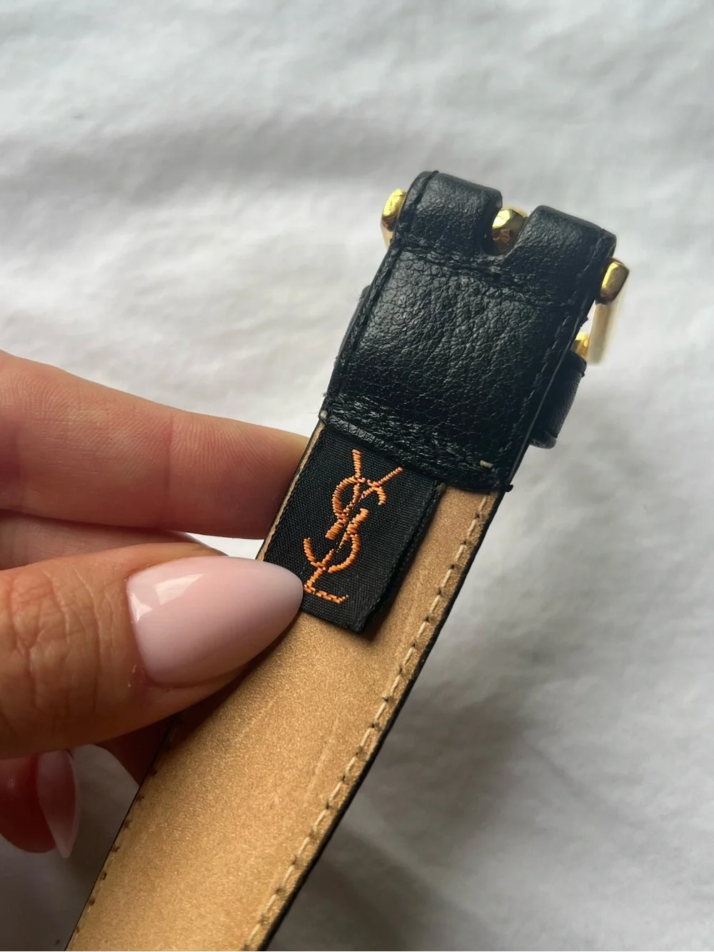 Vintage YSL black gold logo leather belt